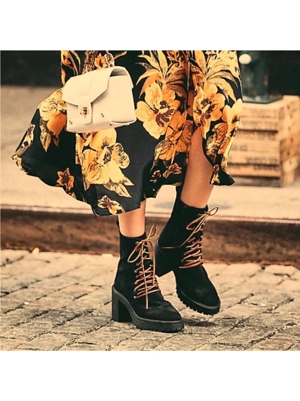 New NoBox Free People Dylan Black Suede Leather Lace Up Boots Chunky Heel 36 / 6